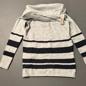 LOFT Light Gray and Black Striped Pullover